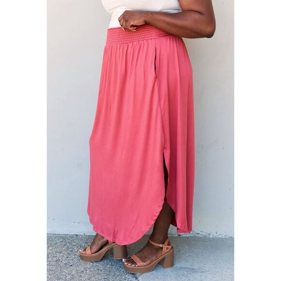 Doublju Comfort Princess Full Size High Waist Scoop Hem Maxi Skirt in Hot Pink - Picture 3 of 9